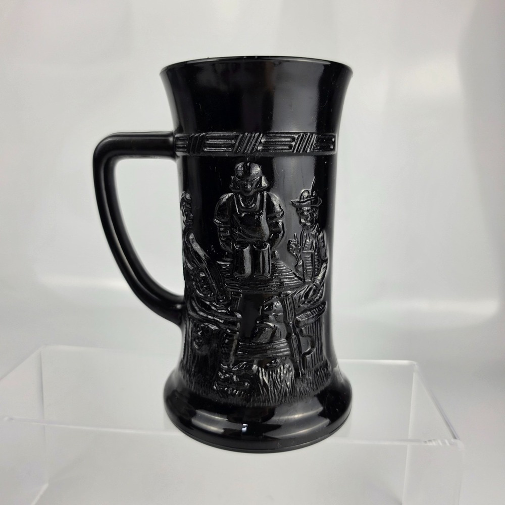 Tiara Exclusive Black Glass Tavern Scene Beer Stein Tankard Mug Set of 2 NOS - Picture 5 of 11